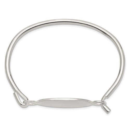 sterling silver oval id plate bangle bracelet custom engraved personalized name initials monogram