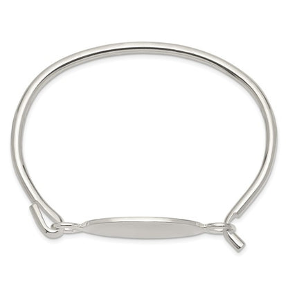 sterling silver oval id plate bangle bracelet custom engraved personalized name initials monogram