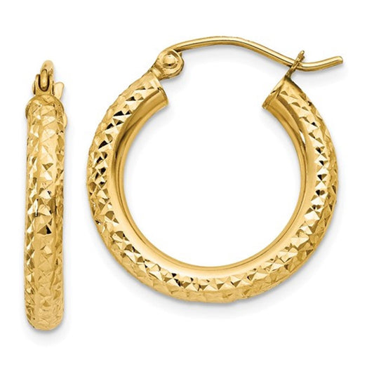 14k yellow gold diamond cut classic round hoop earrings 19mm x 3mm