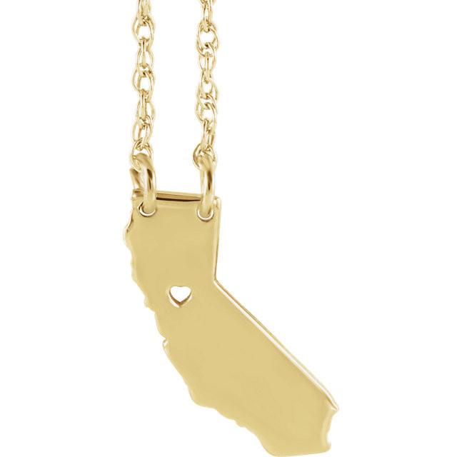 14k gold 10k gold silver california state map necklace heart personalized city