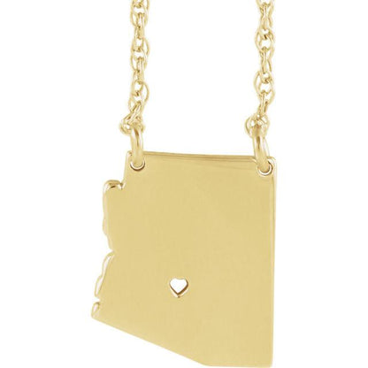 14k gold 10k gold silver arizona state map necklace heart personalized city