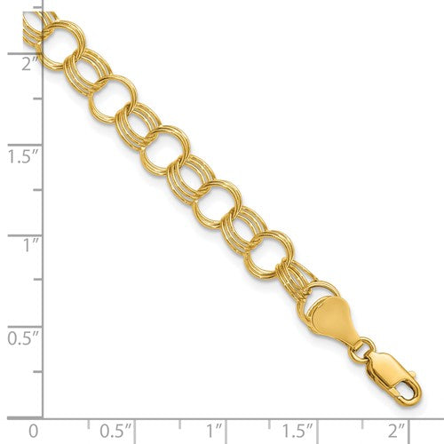 14k solid yellow gold 7mm triple link charm bracelet chain lobster clasp