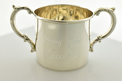sterling silver baby or child cup double handle heirloom gift custom engraved personalized engraving monogram