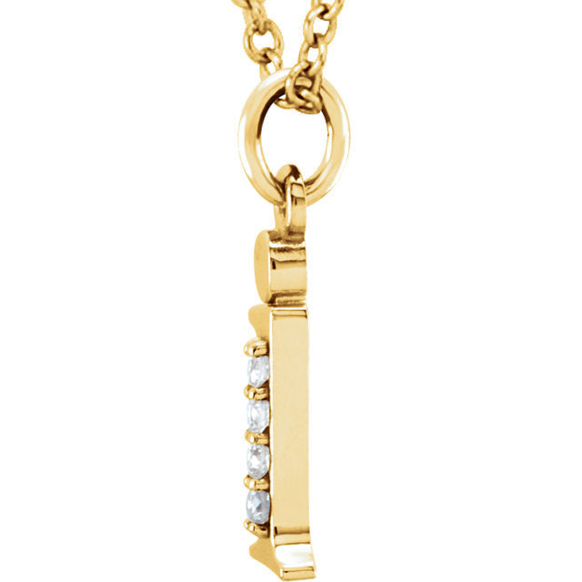14k yellow rose white gold .025 ctw diamond tiny petite lowercase letter i initial alphabet pendant charm necklace
