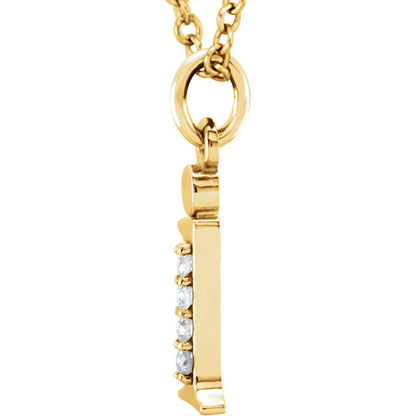 14k yellow rose white gold .025 ctw diamond tiny petite lowercase letter i initial alphabet pendant charm necklace