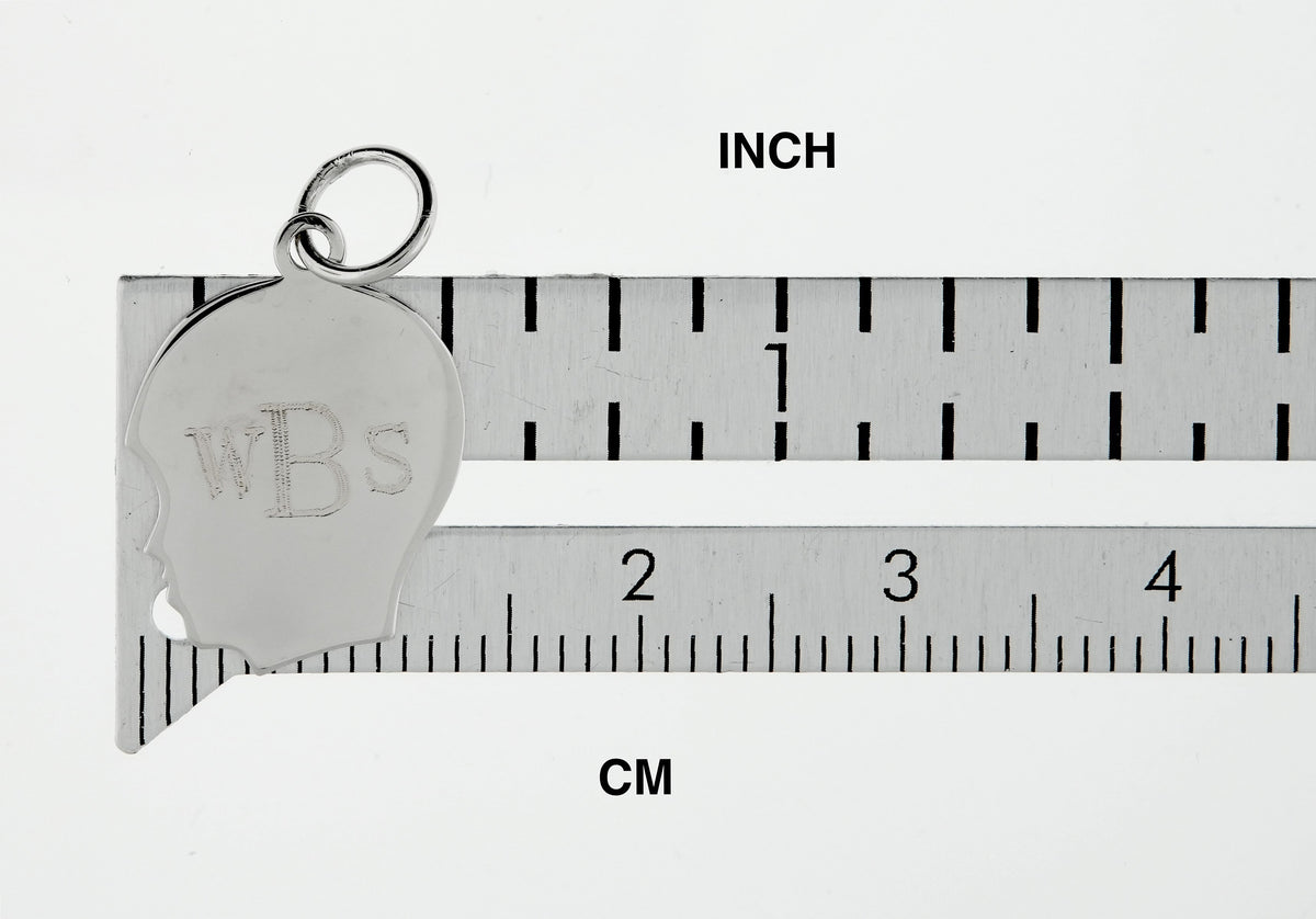 14k white gold 13mm boy head silhouette disc pendant charm engraved personalized