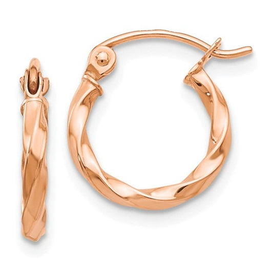 14k rose gold fancy twisted hoop earrings 12mm x 2mm