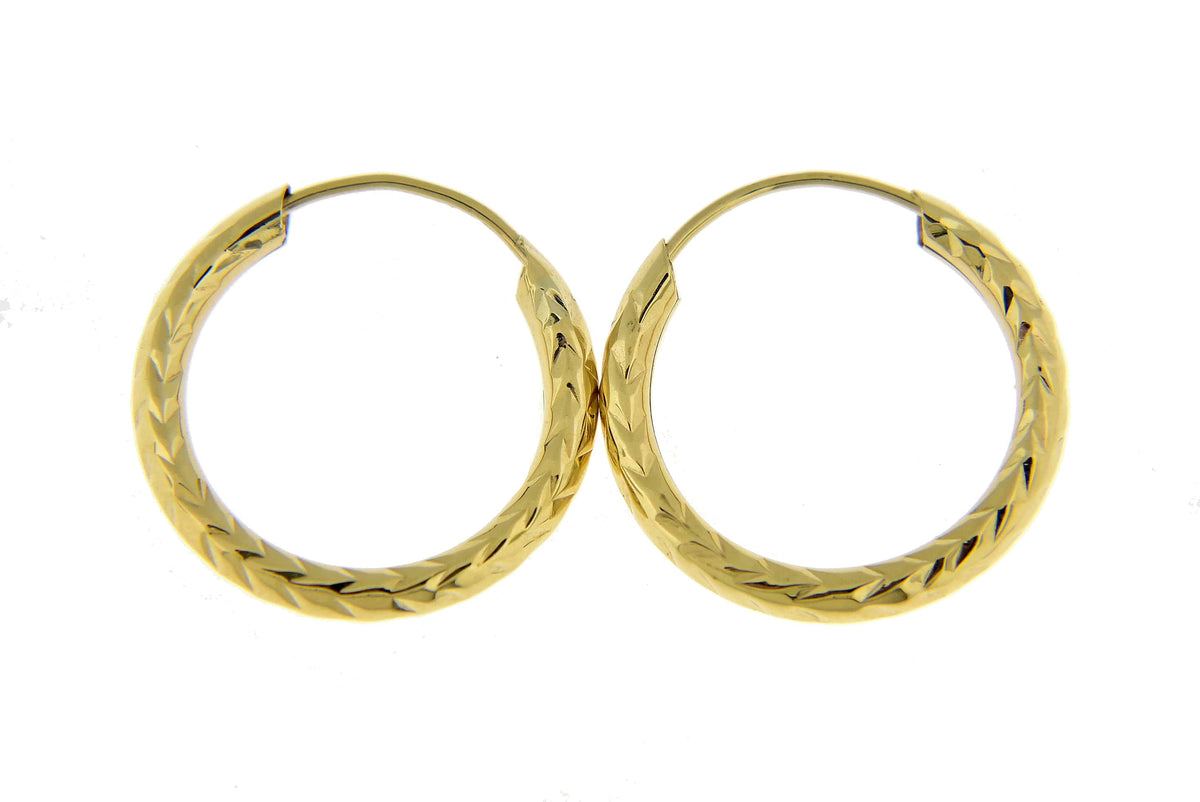 14k yellow gold diamond cut classic endless hoop earrings 18mm x 3mm