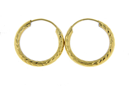 14k yellow gold diamond cut classic endless hoop earrings 18mm x 3mm