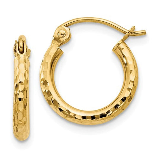 14k yellow gold diamond cut classic round hoop earrings 12mm x 2mm
