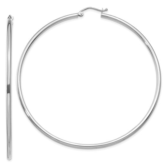 14k white gold large classic round hoop earrings 68mm x 2mm