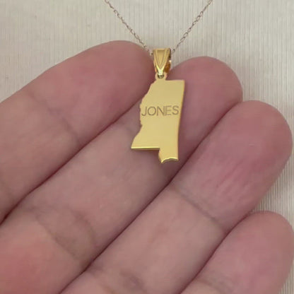 14K Gold or Sterling Silver Mississippi MS State Map Pendant Charm Personalized Monogram