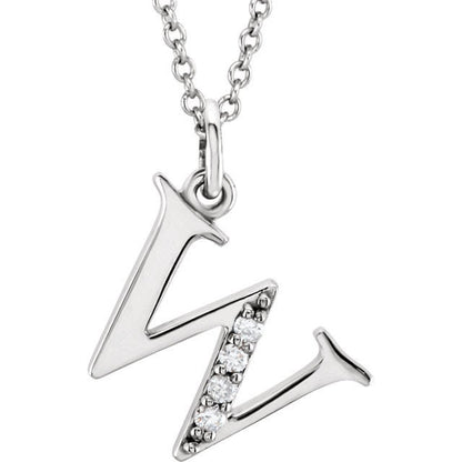 14k yellow rose white gold .025 ctw diamond tiny petite lowercase letter w initial alphabet pendant charm necklace