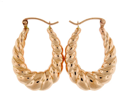 14k rose gold shrimp scalloped twisted hollow classic hoop earrings 17mm