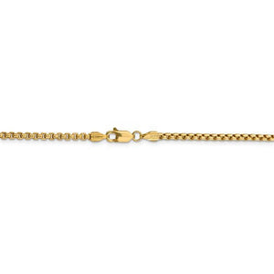 14K Yellow Gold 2.45mm Round Box Bracelet Anklet Choker Necklace Pendant Chain Lobster Clasp