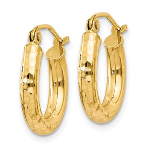 14K Yellow Gold Diamond Cut Classic Round Hoop Earrings 15mm x 3mm