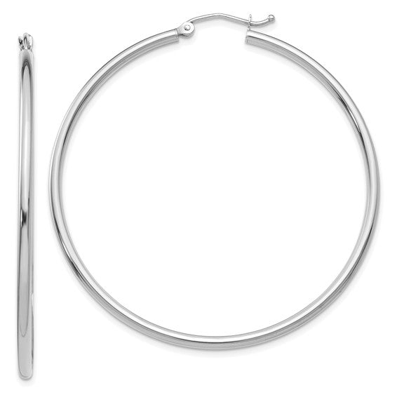 14k white gold classic round hoop earrings 50mmx2mm