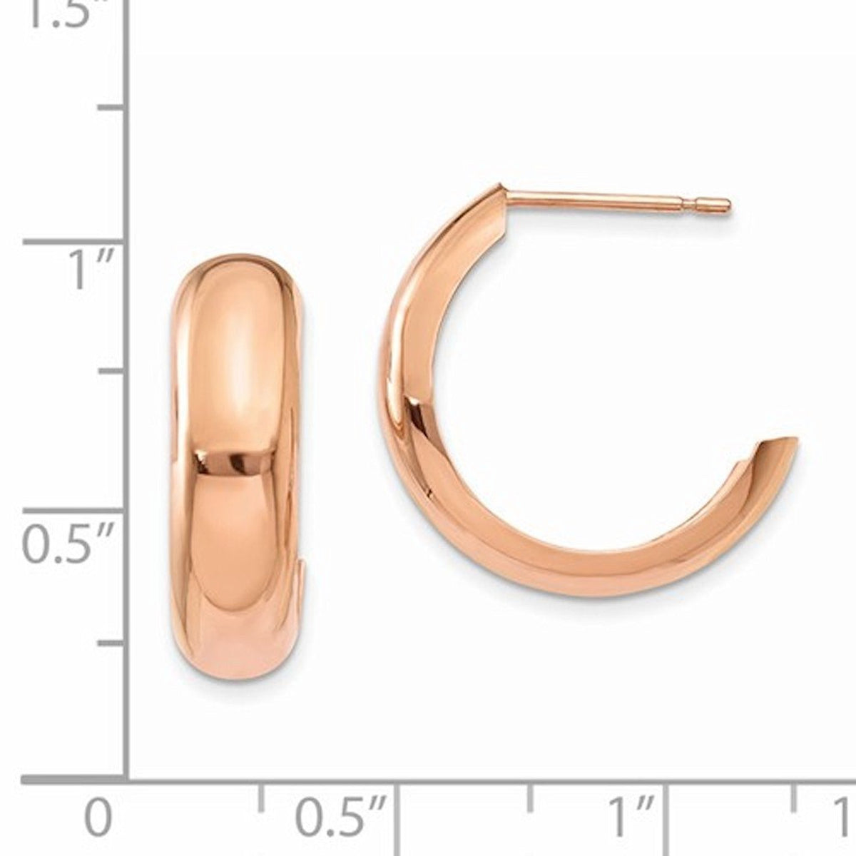 14k rose gold j hoop earrings post push back