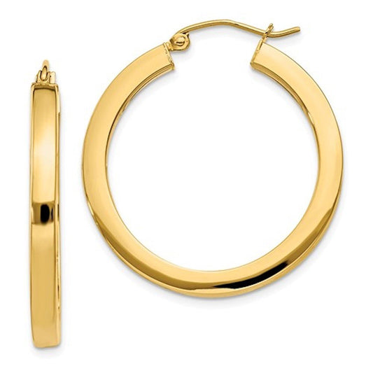 14k yellow gold square tube round hoop earrings 30mm x 3mm