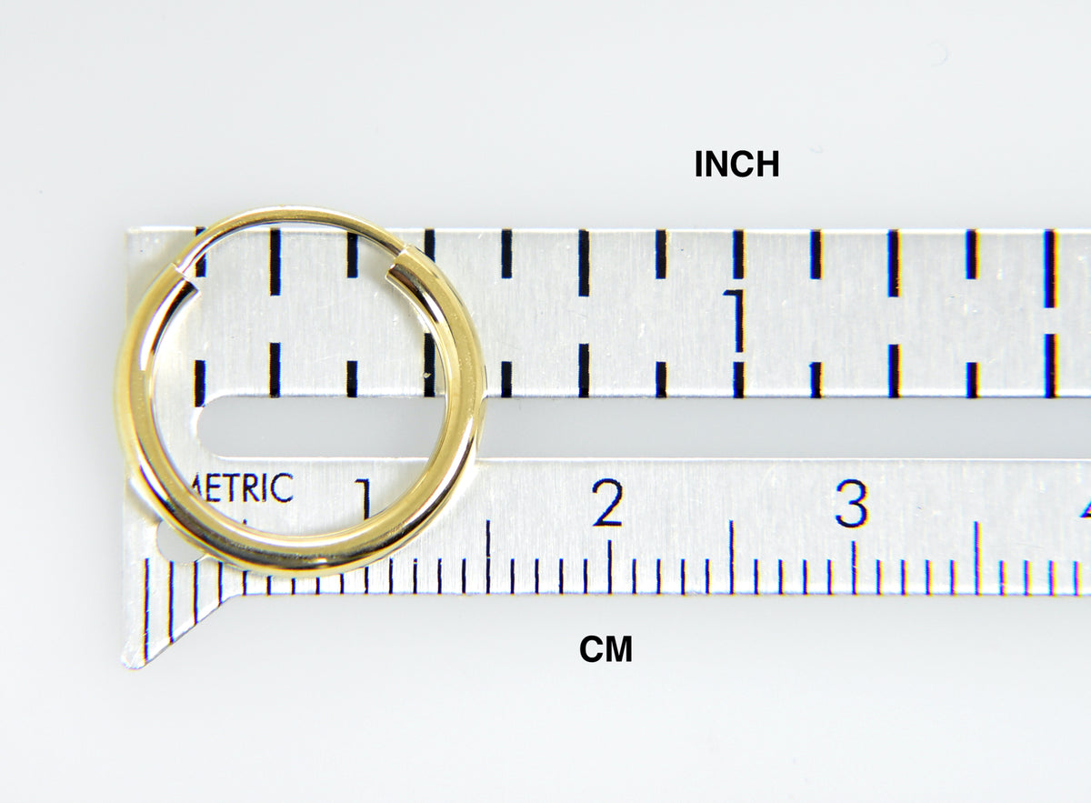 14k yellow gold round endless hoop earrings 15mm x 2mm