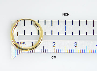 14k yellow gold round endless hoop earrings 15mm x 2mm