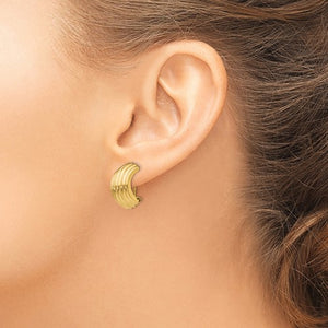14K Yellow Gold Non Pierced Fancy Clip On Huggie J Hoop Earrings