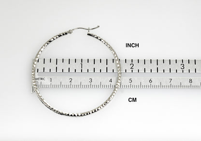 14k white gold diamond cut round hoop earrings 44mm x 2mm