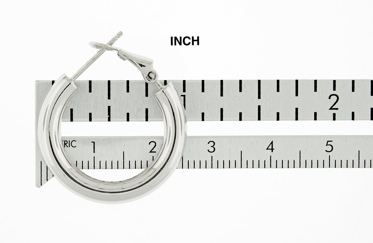 14k white gold round omega back hoop earrings 22mm x 4mm