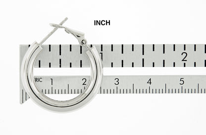 14k white gold round omega back hoop earrings 22mm x 4mm