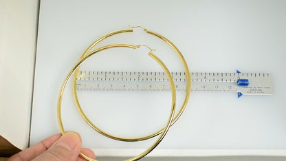 14K Yellow Gold 3.5 inch Diameter Extra Large Giant Gigantic Round Classic Hoop Earrings 89mm x 3mm