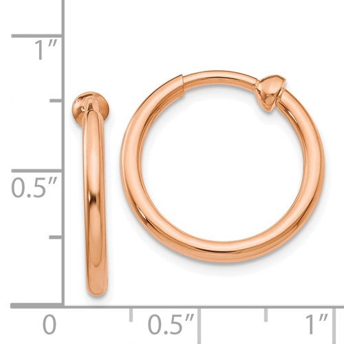 14k rose gold hoop non pierced clip on endless round hoop earrings 19mm x 2mm