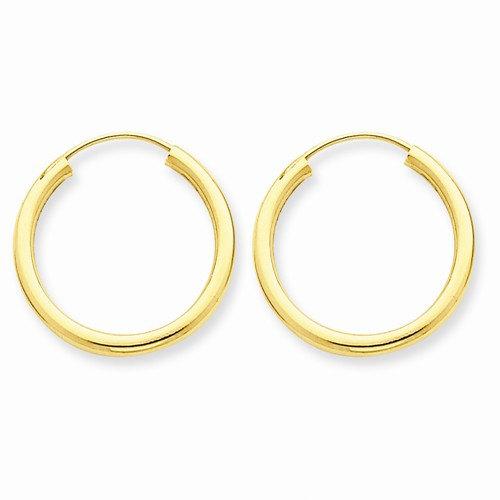 14k yellow gold round endless hoop earrings 17mm x 2mm