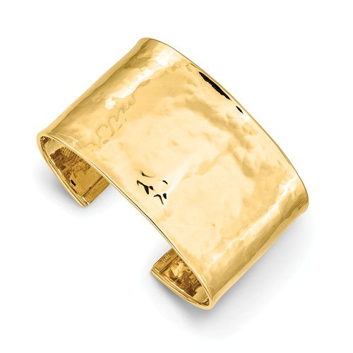 14k solid yellow gold 36mm polished hammered cuff bangle bracelet