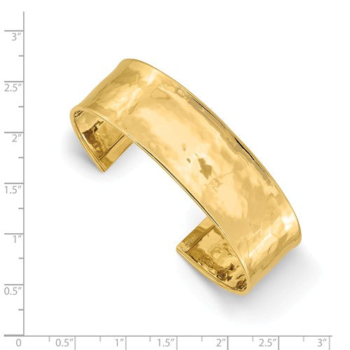 14k solid yellow gold 17mm polished hammered cuff bangle bracelet