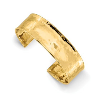 14k solid yellow gold 17mm polished hammered cuff bangle bracelet