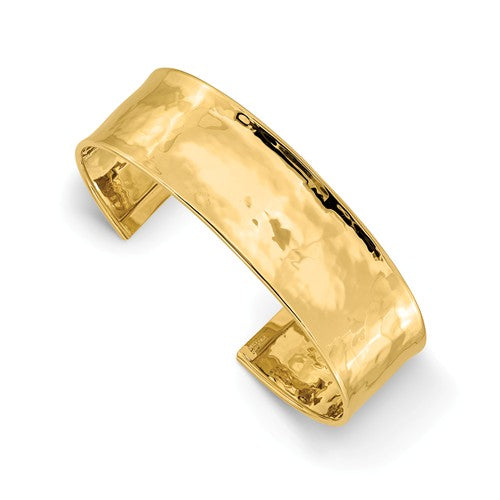 14k solid yellow gold 17mm polished hammered cuff bangle bracelet
