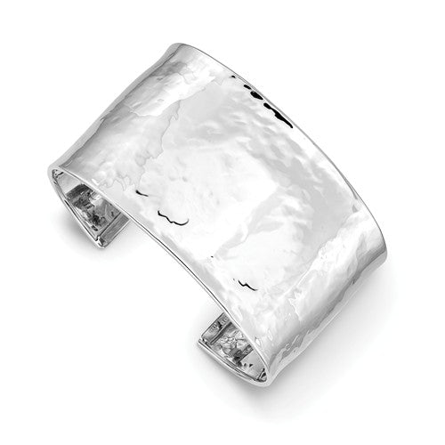 14k solid white gold 36mm polished hammered cuff bangle bracelet