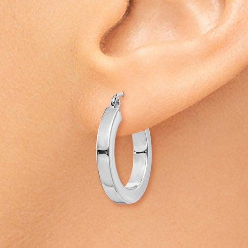 14k white gold square tube round hoop earrings 19mm x 3mm