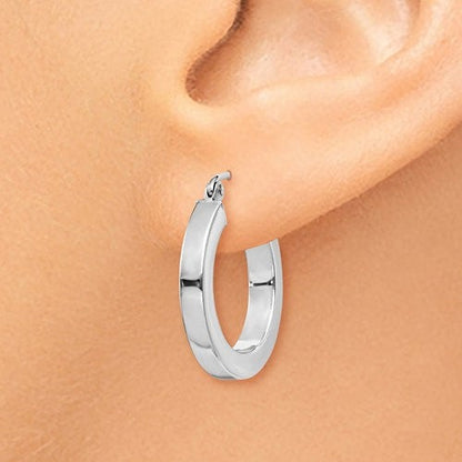 14k white gold square tube round hoop earrings 19mm x 3mm
