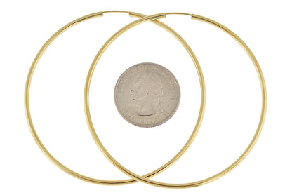 14k yellow gold round endless hoop earrings 64mm x 2mm