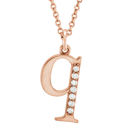 14k yellow rose white gold .04 ctw diamond tiny petite lowercase letter q initial alphabet pendant charm necklace