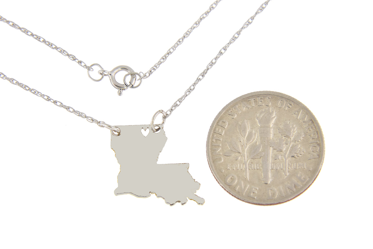 14k gold 10k gold silver louisiana state map necklace heart personalized city