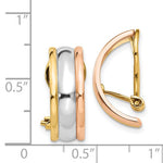 Load image into Gallery viewer, 14K Yellow Rose White Gold Tri Color Non Pierced Clip On J Hoop Huggie Earrings
