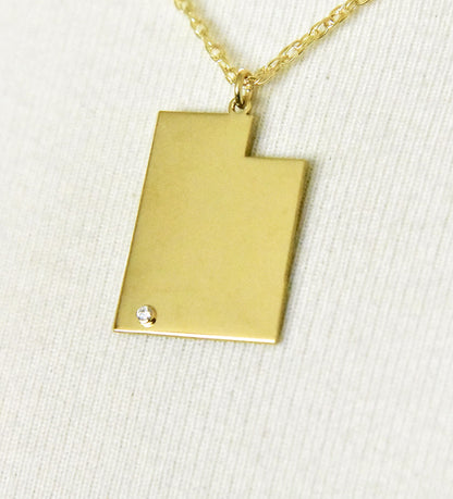 14k 10k yellow rose white gold diamond silver utah ut state map personalized city necklace