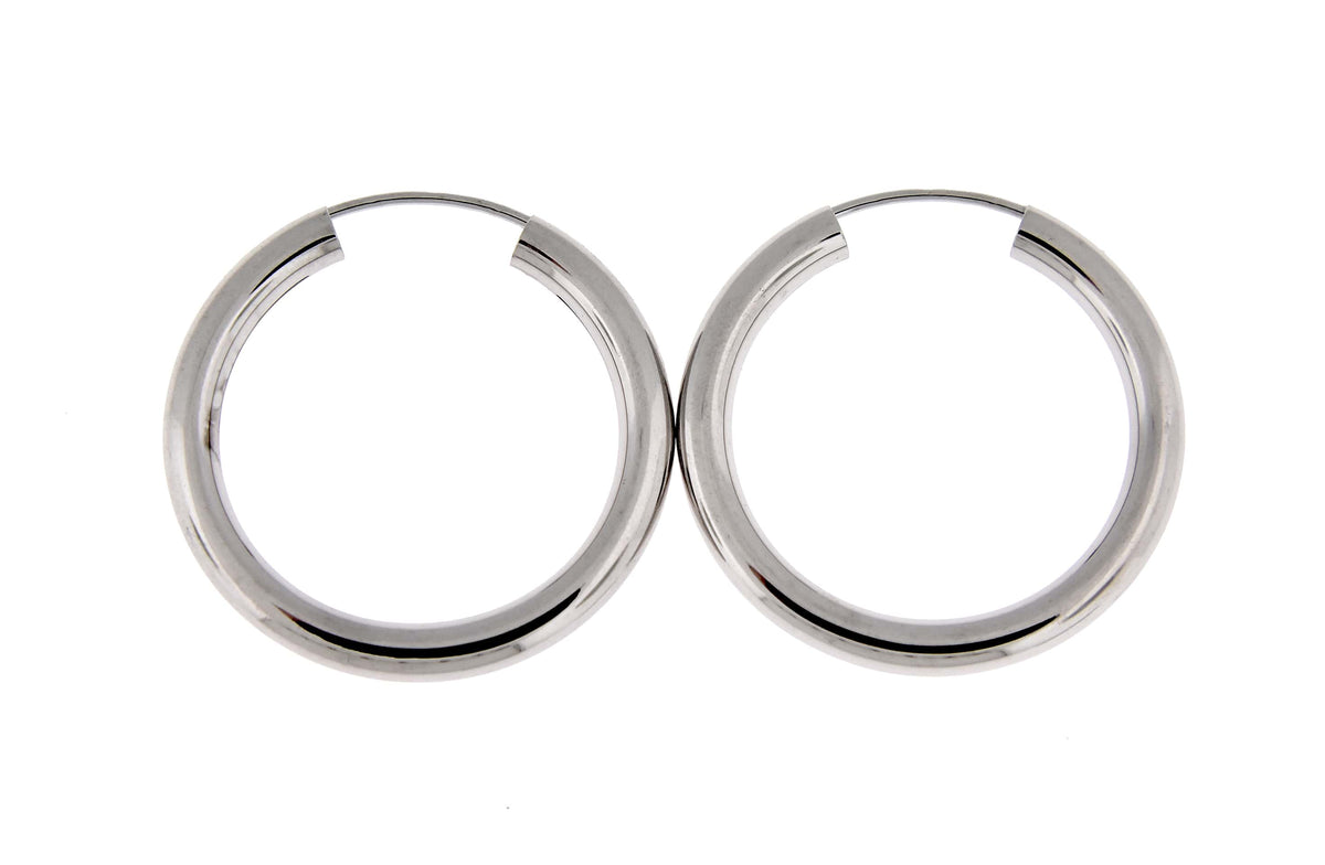 14k white gold classic round endless hoop earrings 25mm x 3mm