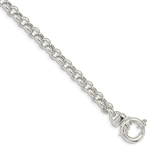 sterling silver 6mm fancy link rolo bracelet chain spring ring clasp 7.5 inches