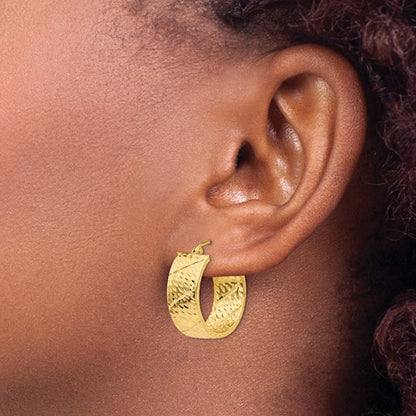 14k yellow gold diamond cut modern contemporary round hoop earrings