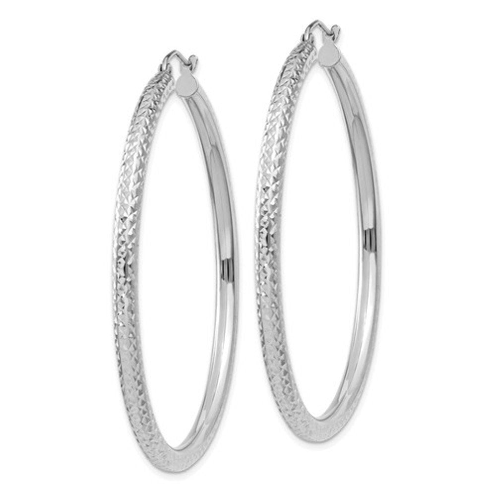 14k white gold 1.93 inch diameter large diamond cut round classic hoop earrings 49mm x 3mm