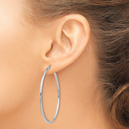 14k white gold classic round hoop earrings 50mmx2mm