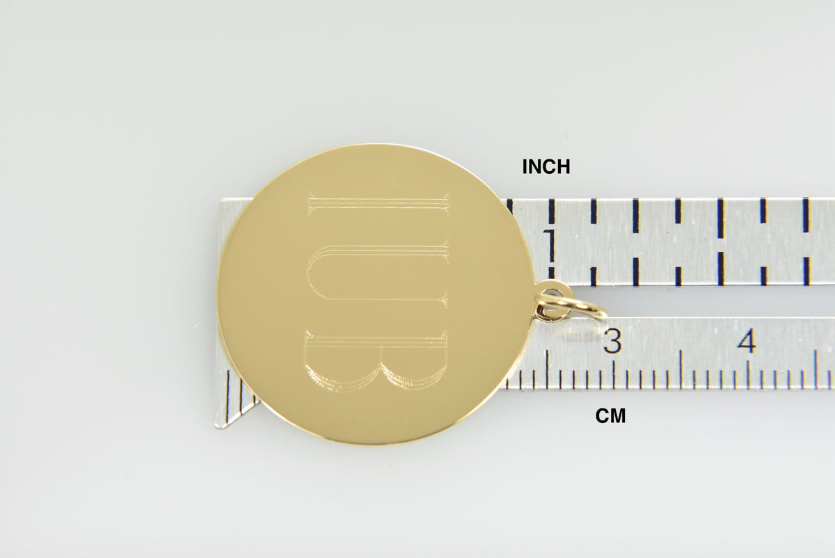 10k yellow gold 23mm round circle disc pendant charm personalized monogram engraved